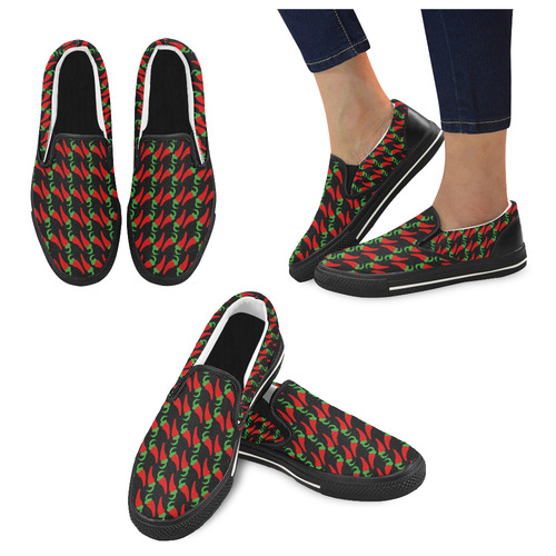 Red Hot Chilli Pepper Pattern Slip-on Canvas Shoes for Kid (Model 019)