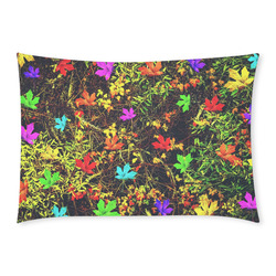 maple leaf in blue red green yellow pink orange with green creepers plants background Custom Rectangle Pillow Case 20x30 (One Side)