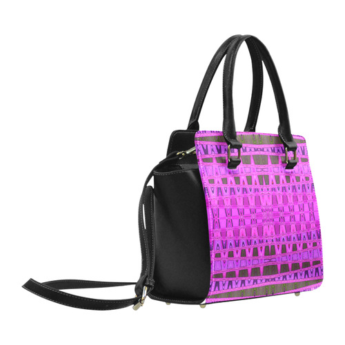 Bright Pink Black Abstract Pattern Classic Shoulder Handbag (Model 1653)