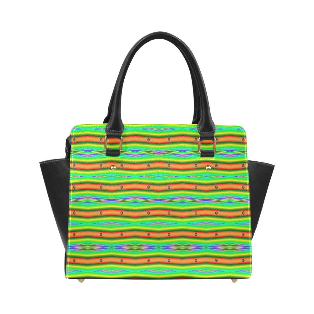 Bright Green Orange Stripes Pattern Abstract Classic Shoulder Handbag (Model 1653)