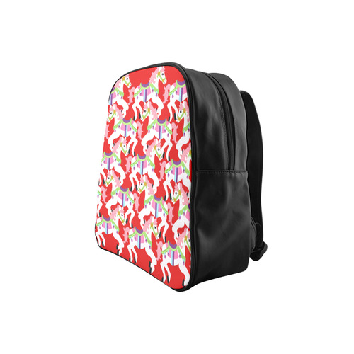 cartoon carousel ponies on red kids bag School Backpack (Model 1601)(Small)