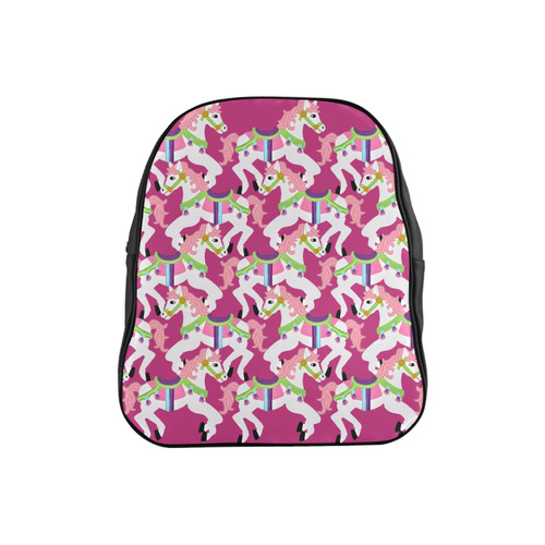 cartoon carousel ponies on pink kids bag School Backpack (Model 1601)(Small)