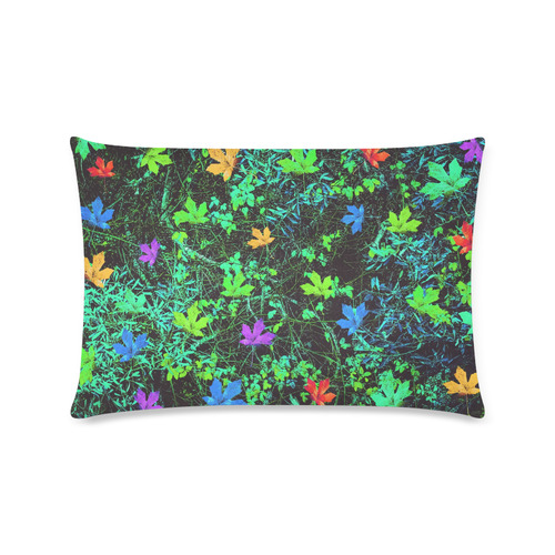 maple leaf in pink blue green yellow orange with green creepers plants background Custom Rectangle Pillow Case 16"x24" (one side)