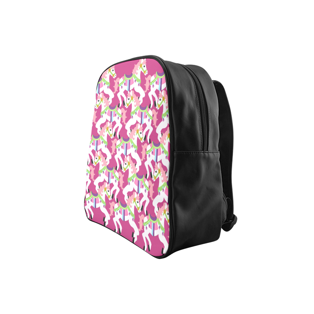 cartoon carousel ponies on pink kids bag School Backpack (Model 1601)(Small)