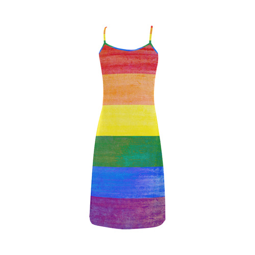 Rainbow Flag Colored Stripes Grunge Alcestis Slip Dress (Model D05)