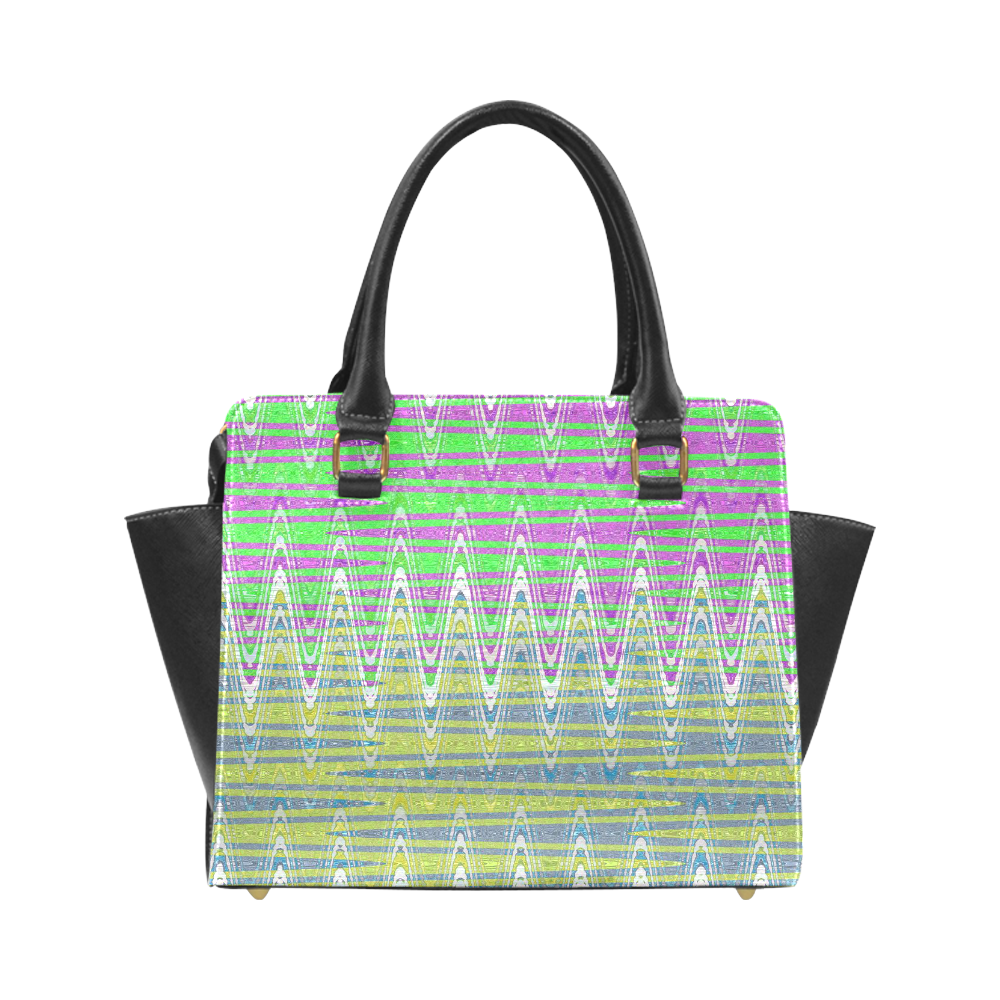 Colorful Pastel Zigzag Waves Pattern Rivet Shoulder Handbag (Model 1645)