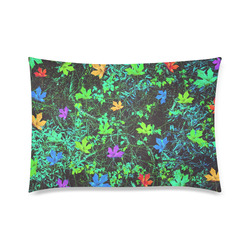 maple leaf in pink blue green yellow orange with green creepers plants background Custom Zippered Pillow Case 20"x30" (one side)
