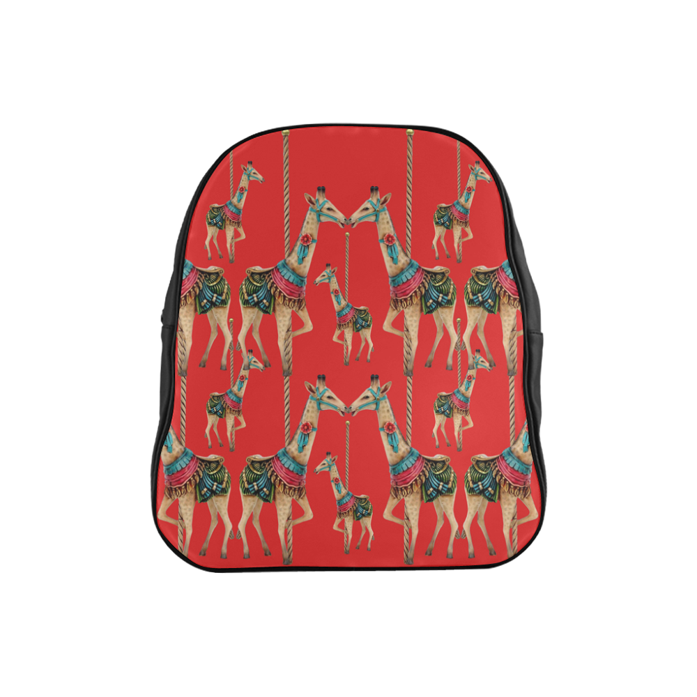 prancing carousel giraffes. red kids bag School Backpack (Model 1601)(Small)