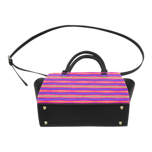 Bright Pink Purple Stripe Abstract Classic Shoulder Handbag (Model 1653)