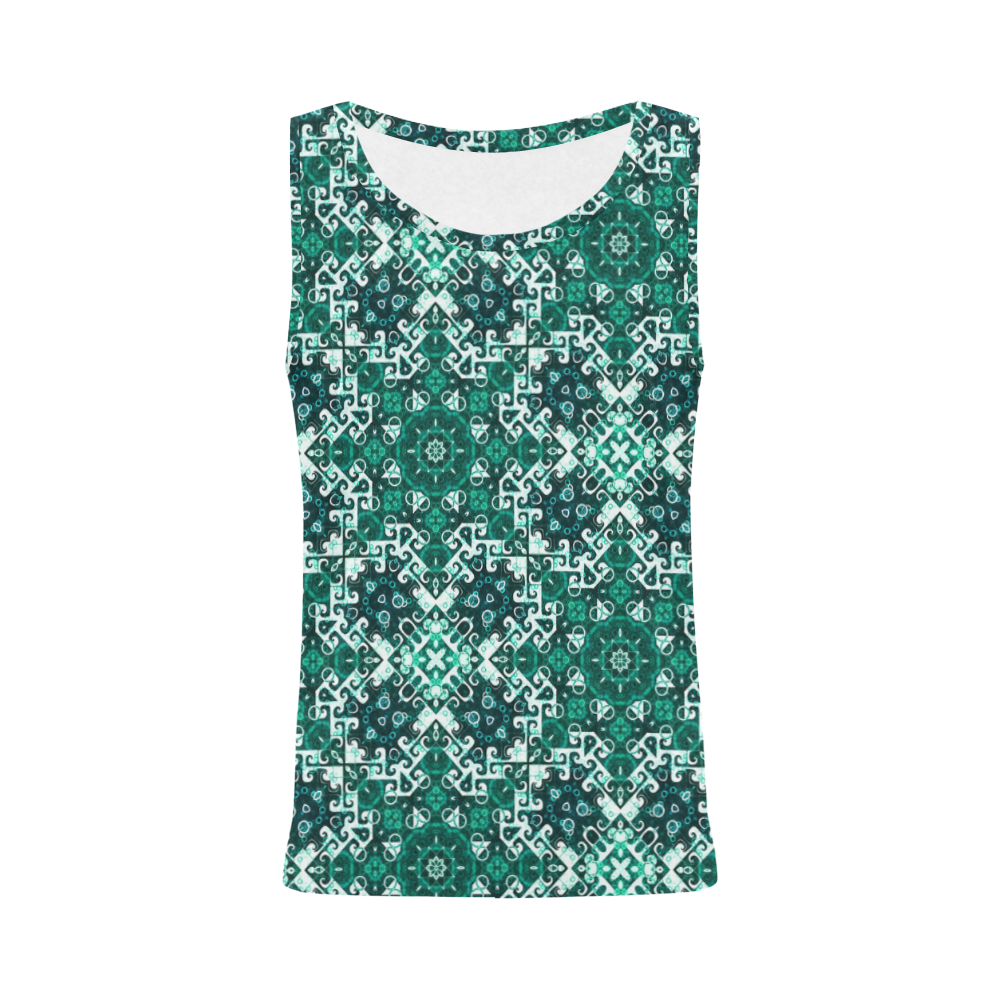 Bohemian Aqua Green Fancy Tile All Over Print Tank Top for Women (Model T43)
