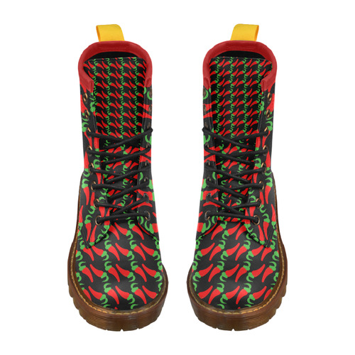 Red Hot Chilli Pepper Pattern High Grade PU Leather Martin Boots For Women Model 402H