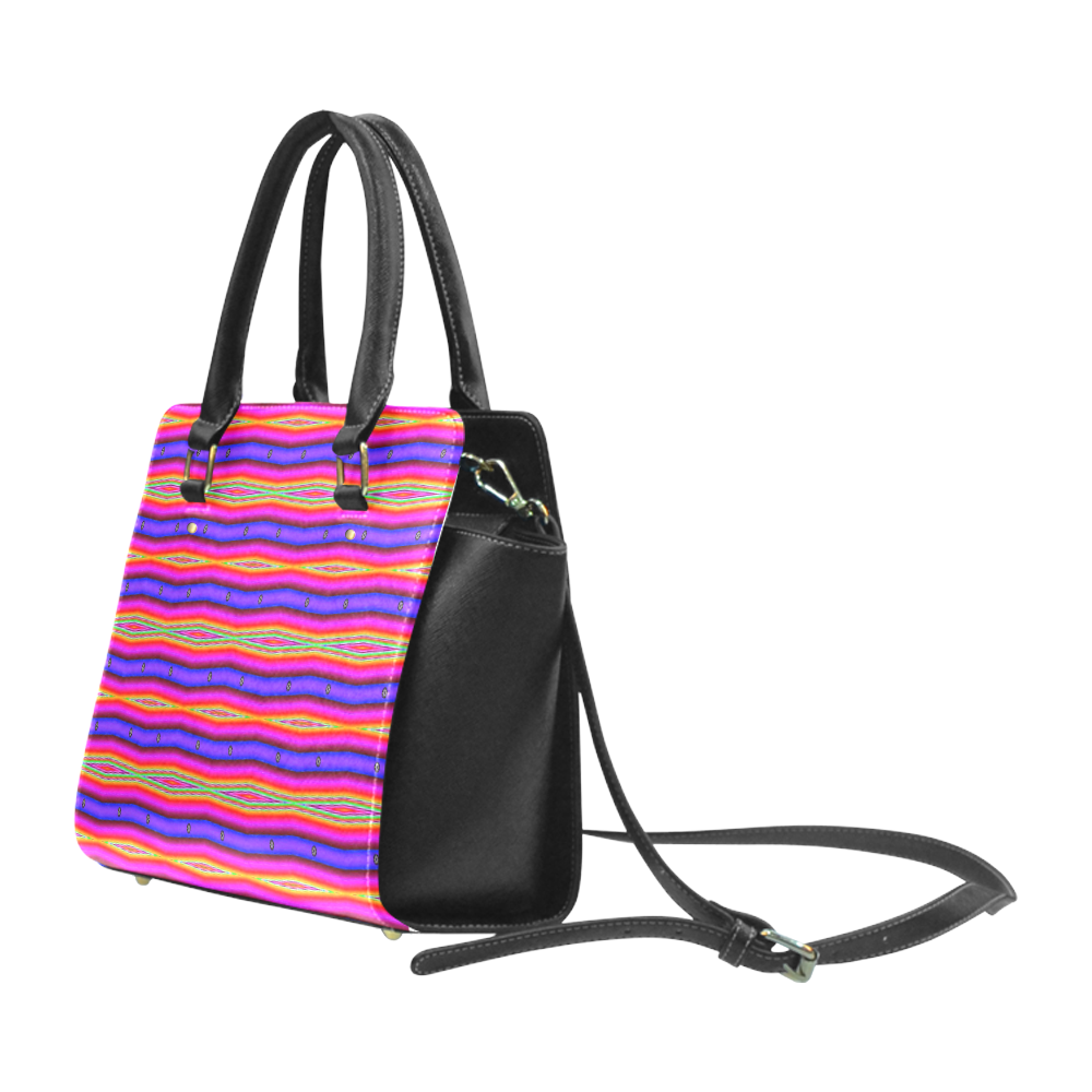 Bright Pink Purple Stripe Abstract Classic Shoulder Handbag (Model 1653)