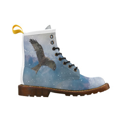 A american bald eagle flies in the snowy mountains High Grade PU Leather Martin Boots For Men Model 402H