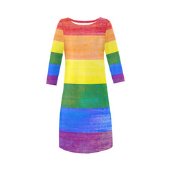 Rainbow Flag Colored Stripes Grunge Round Collar Dress (D22)