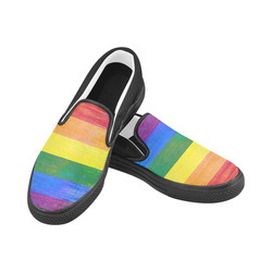 Rainbow Flag Colored Stripes Grunge Men's Unusual Slip-on Canvas Shoes (Model 019)