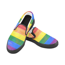 Rainbow Flag Colored Stripes Grunge Women's Slip-on Canvas Shoes (Model 019)