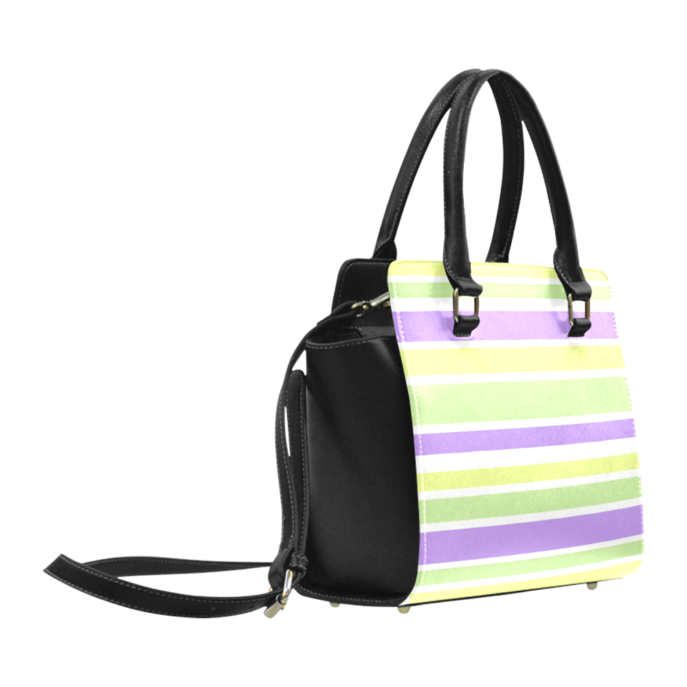 Yellow Green Purple Stripes Pattern Classic Shoulder Handbag (Model 1653)