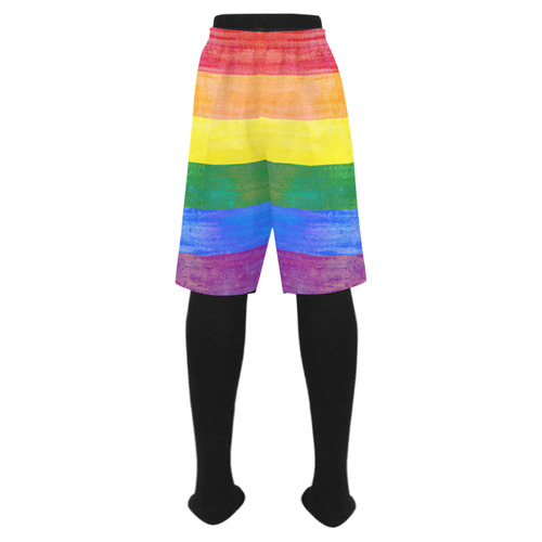 Rainbow Flag Colored Stripes Grunge Men's Swim Trunk (Model L21)