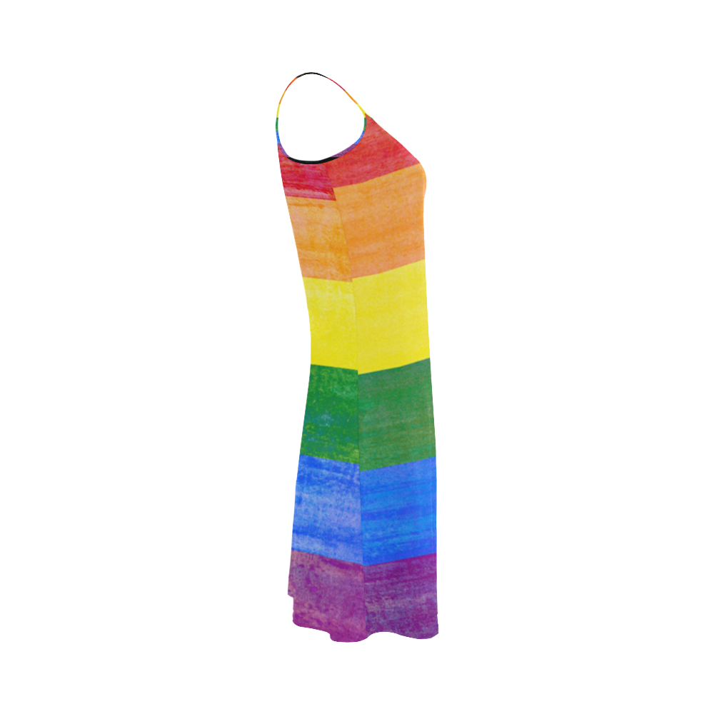Rainbow Flag Colored Stripes Grunge Alcestis Slip Dress (Model D05)