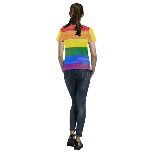 Rainbow Flag Colored Stripes Grunge All Over Print T-Shirt for Women (USA Size) (Model T40)