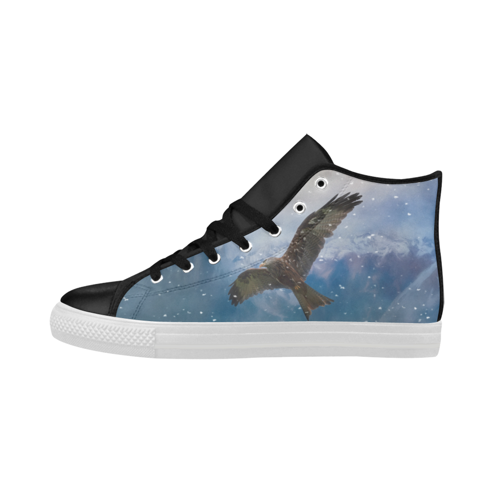 A american bald eagle flies in the snowy mountains Aquila High Top Microfiber Leather Men's Shoes/Large Size (Model 032)