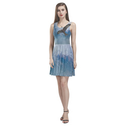 A american bald eagle flies in the snowy mountains Thea Sleeveless Skater Dress(Model D19)