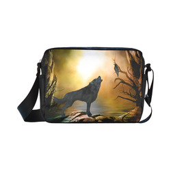 Lonely wolf in the night Classic Cross-body Nylon Bags (Model 1632)