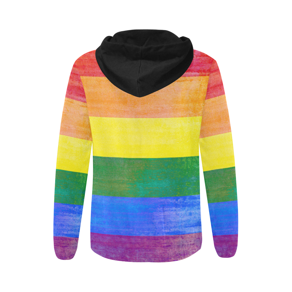 Rainbow Flag Colored Stripes Grunge All Over Print Full Zip Hoodie for Women (Model H14)