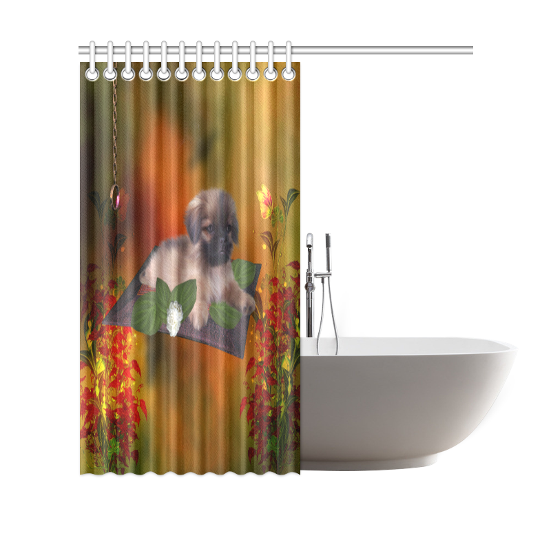 Cute lttle pekinese, dog Shower Curtain 69"x70"