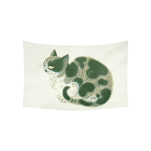 Tabby Cat Vintage Chinese Painting Cotton Linen Wall Tapestry 60"x 40"