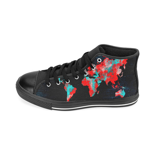 world map Men’s Classic High Top Canvas Shoes /Large Size (Model 017)