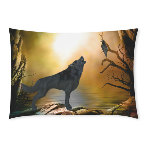 Lonely wolf in the night Custom Rectangle Pillow Case 20x30 (One Side)