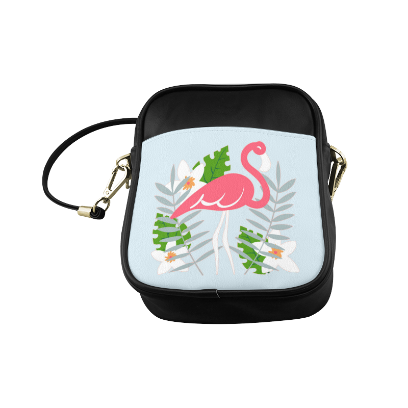Flamingo Tropical Floral Blue Background Sling Bag (Model 1627)