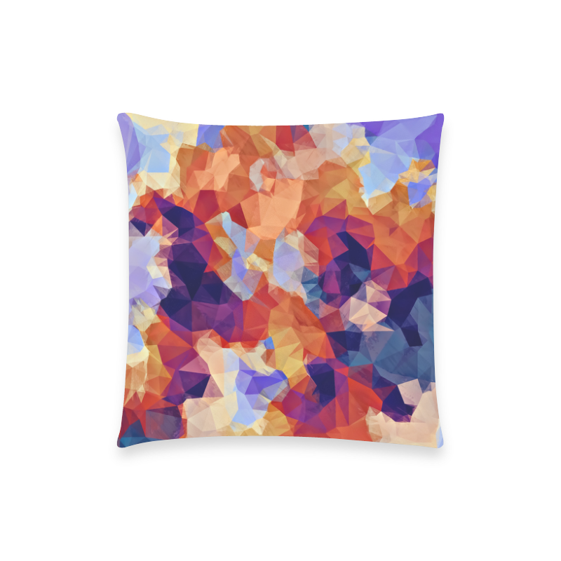 psychedelic geometric polygon pattern abstract in orange brown blue purple Custom  Pillow Case 18"x18" (one side) No Zipper
