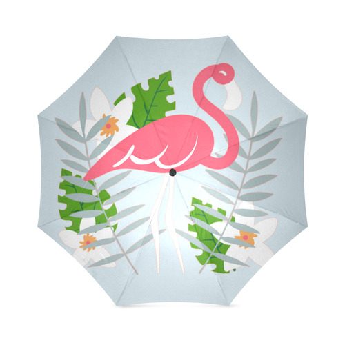 Flamingo Tropical Floral Blue Background Foldable Umbrella (Model U01)