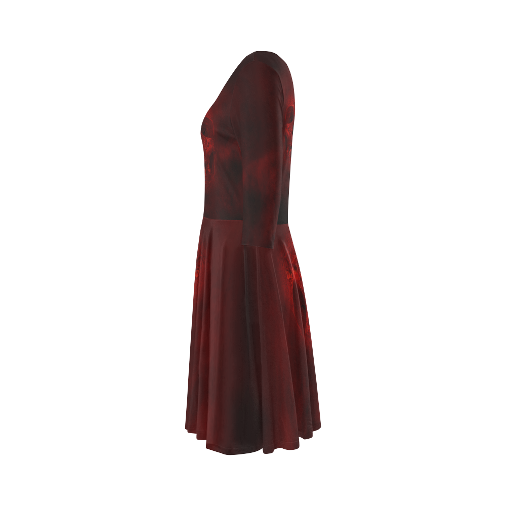 Red Skull Elbow Sleeve Ice Skater Dress (D20)