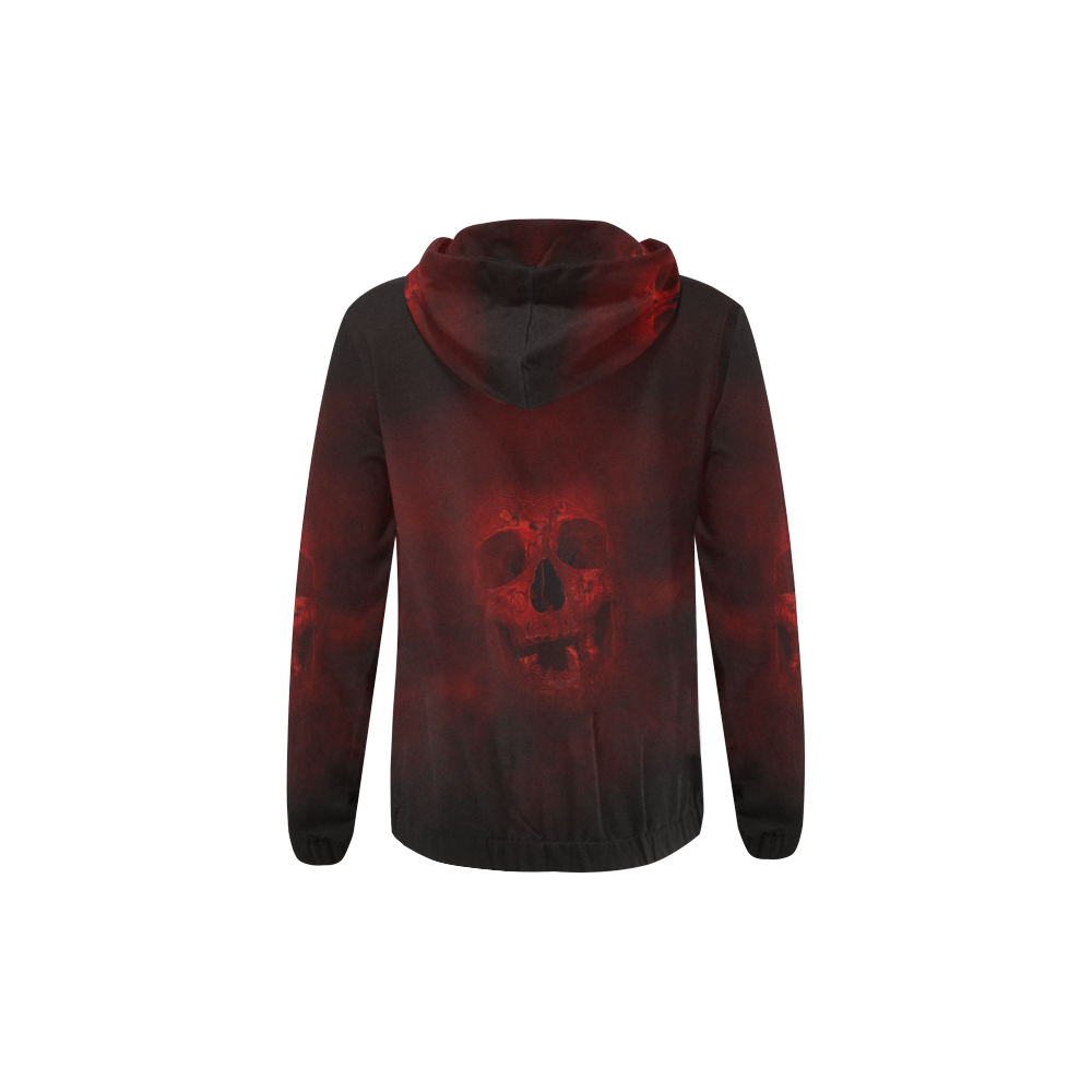 Red Skull All Over Print Full Zip Hoodie for Kid (Model H14)