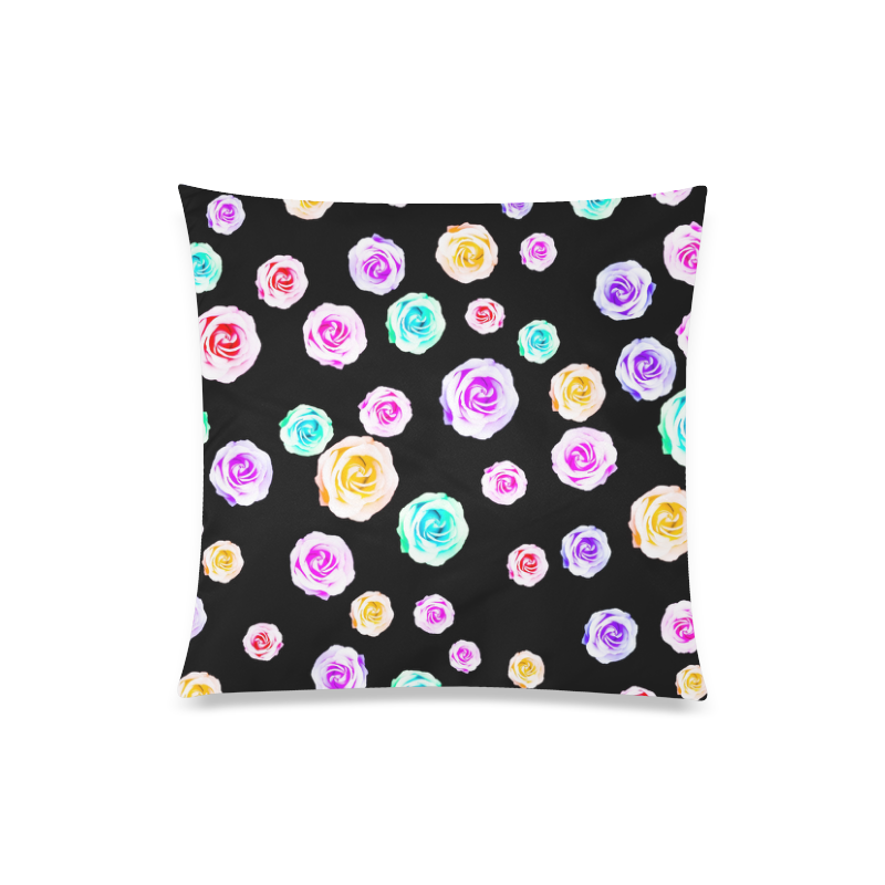 colorful roses in pink purple green yellow with black background Custom Zippered Pillow Case 20"x20"(One Side)