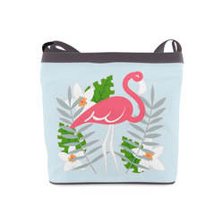 Flamingo Tropical Floral Blue Background Crossbody Bags (Model 1613)