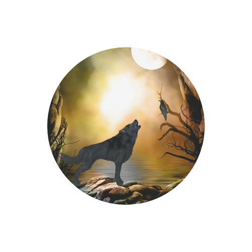 Lonely wolf in the night Round Mousepad