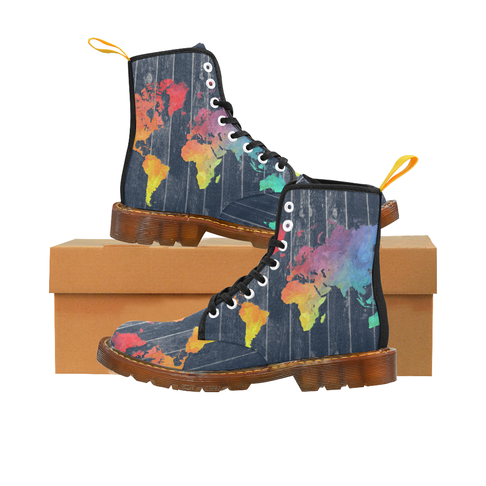 world map Custom Canvas Boots For Women Model 1203H