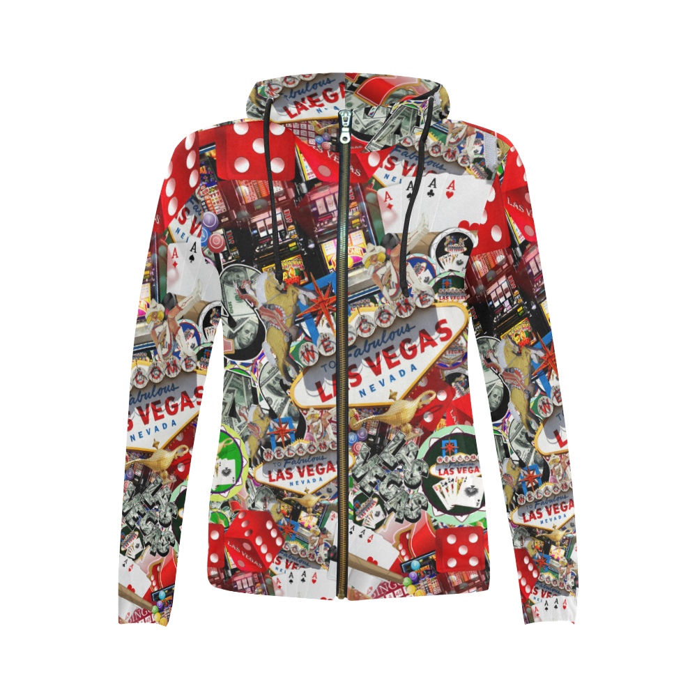 Las Vegas Icons - Gamblers Delight All Over Print Full Zip Hoodie for Women (Model H14)