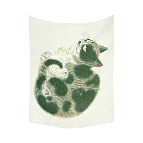Tabby Cat Vintage Chinese Painting Cotton Linen Wall Tapestry 80"x 60"