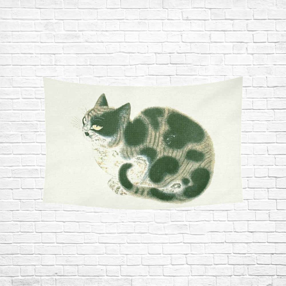 Tabby Cat Vintage Chinese Painting Cotton Linen Wall Tapestry 60"x 40"