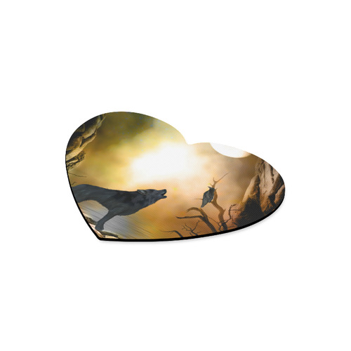 Lonely wolf in the night Heart-shaped Mousepad