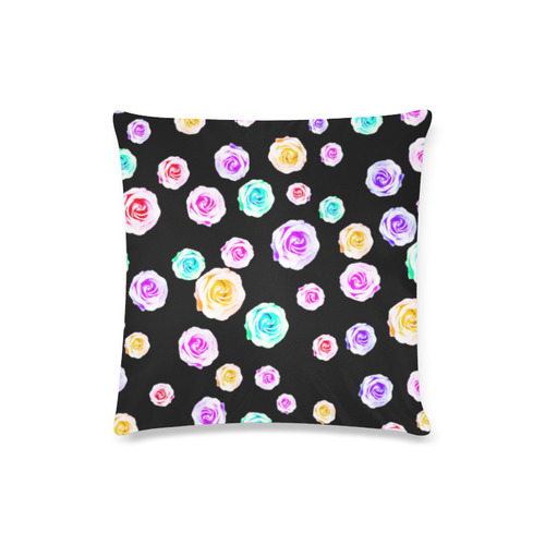 colorful roses in pink purple green yellow with black background Custom Zippered Pillow Case 16"x16"(Twin Sides)