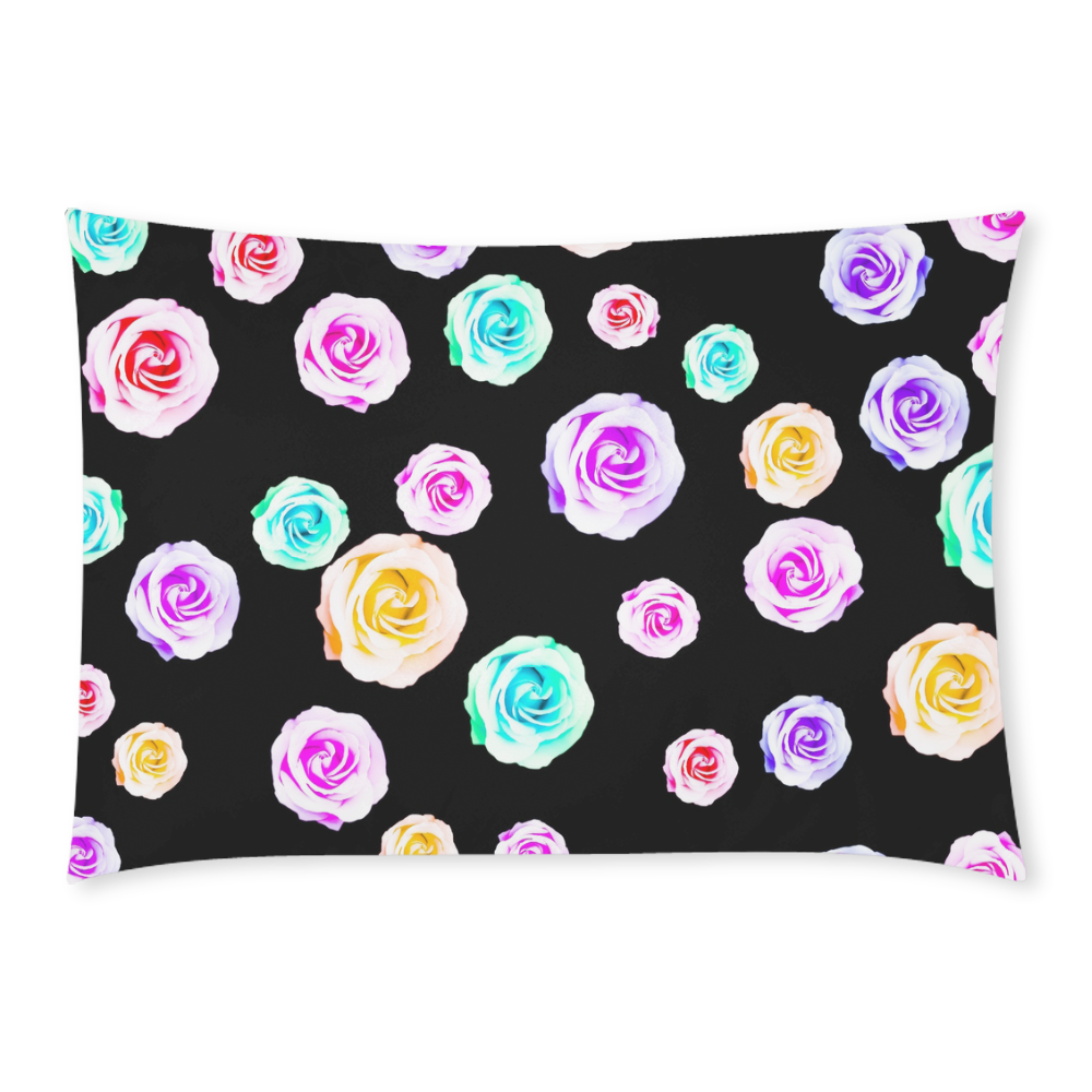 colorful roses in pink purple green yellow with black background Custom Rectangle Pillow Case 20x30 (One Side)