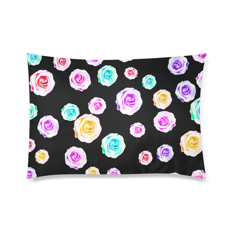 colorful roses in pink purple green yellow with black background Custom Zippered Pillow Case 20"x30" (one side)