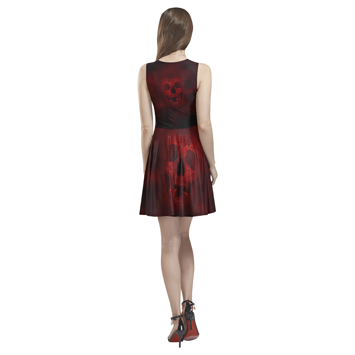 Red Skull Thea Sleeveless Skater Dress(Model D19)