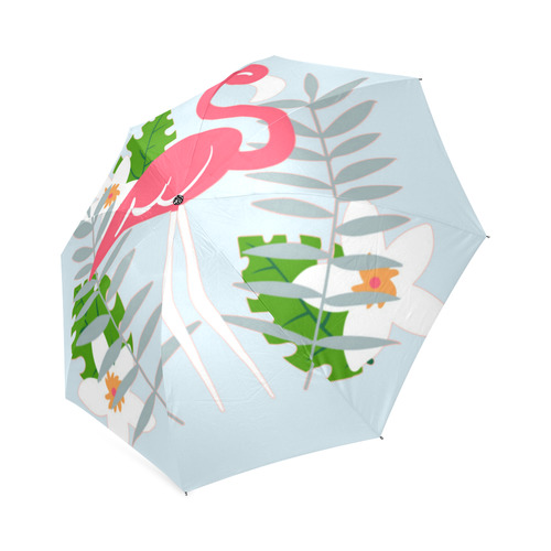 Flamingo Tropical Floral Blue Background Foldable Umbrella (Model U01)